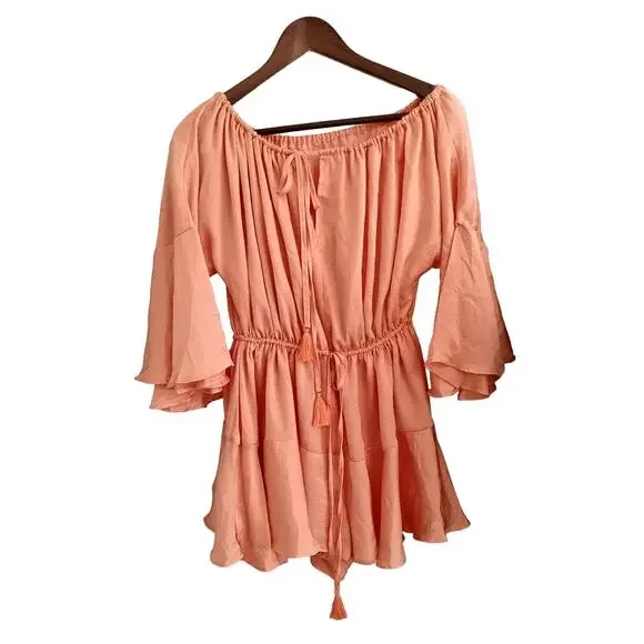 NWT SNDYS Everyday Roam Off Shoulder Mini Dress Romper in Orange Size Med - Picture 3 of 10